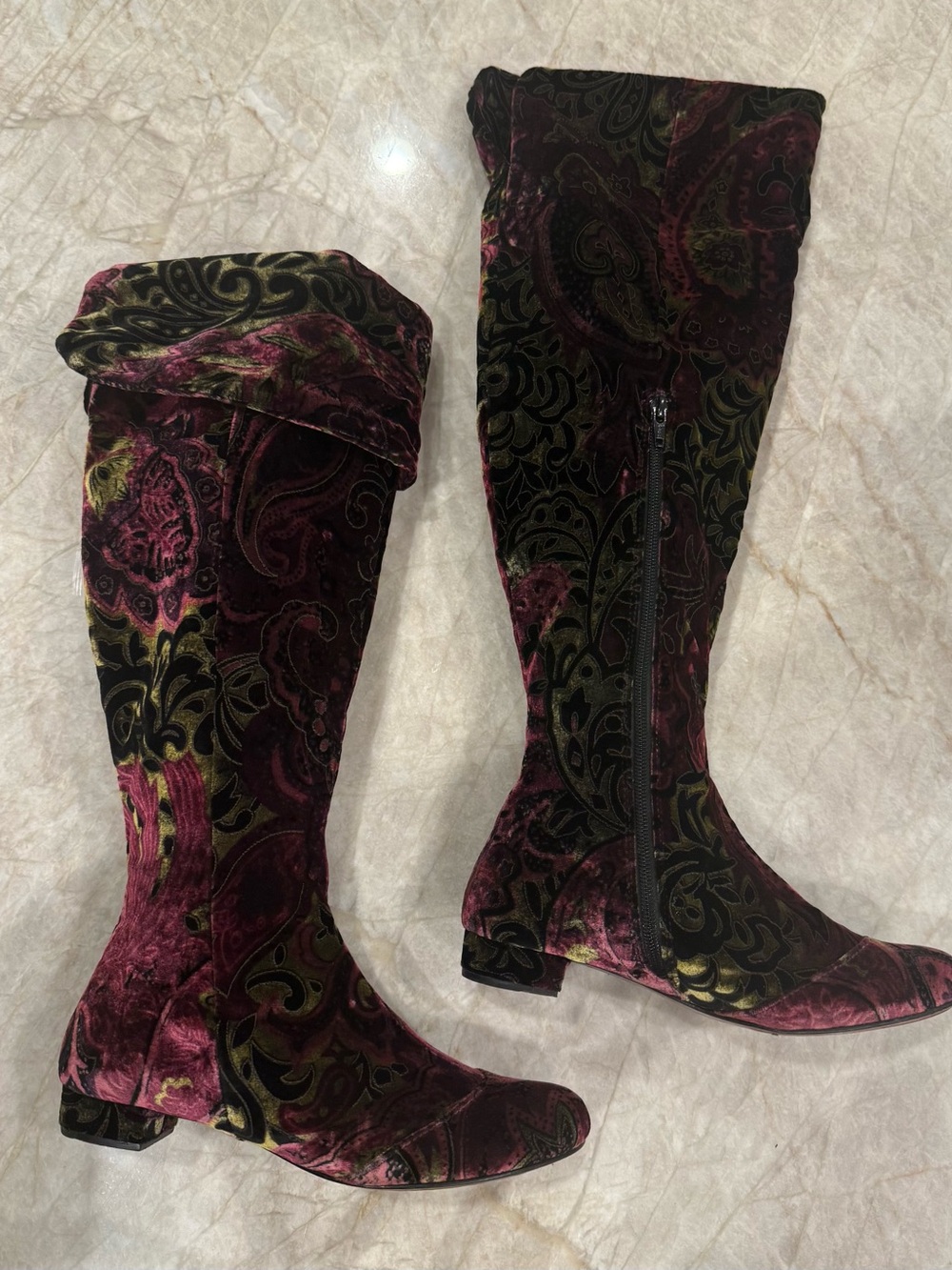 Born Velvet Paisley Over-the-Knee Boots - Pink and Black - Picture 7 of 17